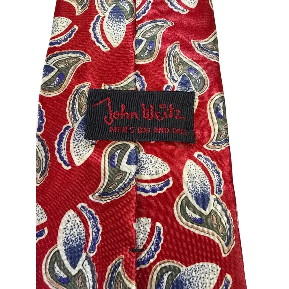 John Weitz Mens Red Paisley Silk‎ Blend Big & Tall Extra Long Necktie 3.75